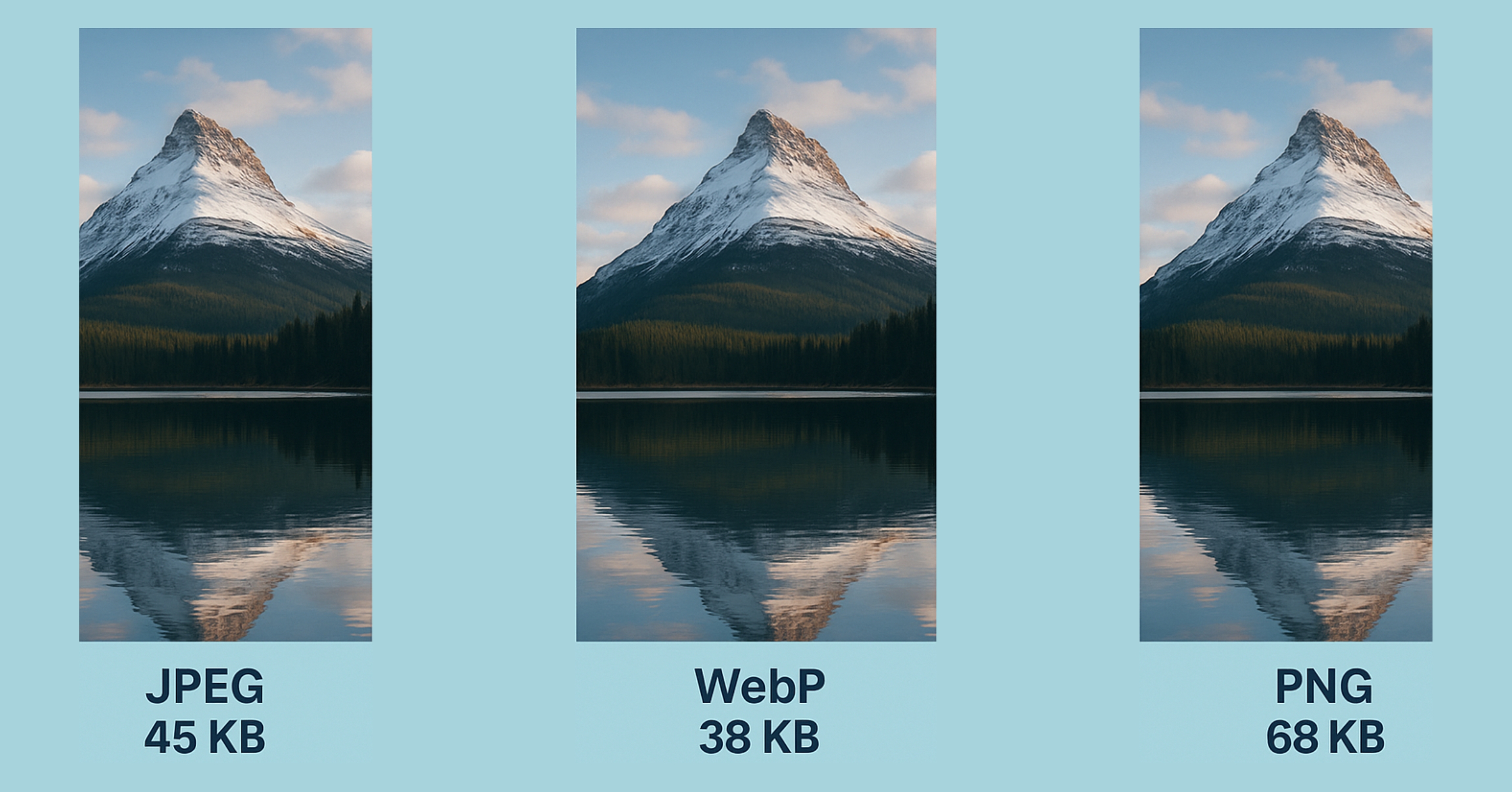 Visual comparison of image formats showing file sizes